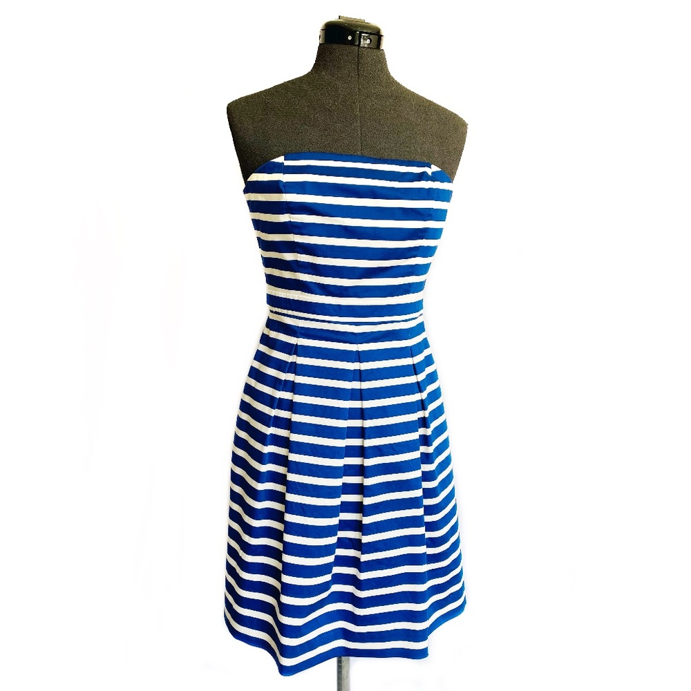 Blue Striped Strapless Dress